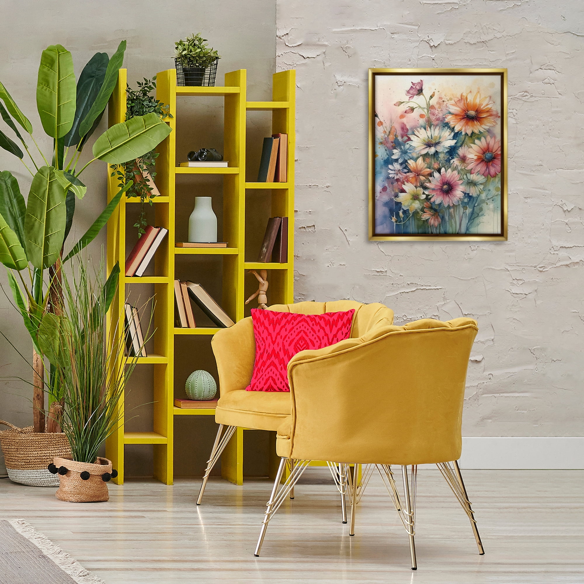 Stupell Industries Wild Bright Daisies Plants & Flowers Painting Gold Floater Framed Canvas Art Print Wall Art, 17 x 21