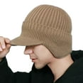 thumbnail image 2 of dianhelloya Men Winter Knitted Peaked Hat with Earmuffs Windproof Warm Earflap Hat Outdoor Cycling Baseball Hat Knitted Newsboy Hat with Visor Khaki, 2 of 8