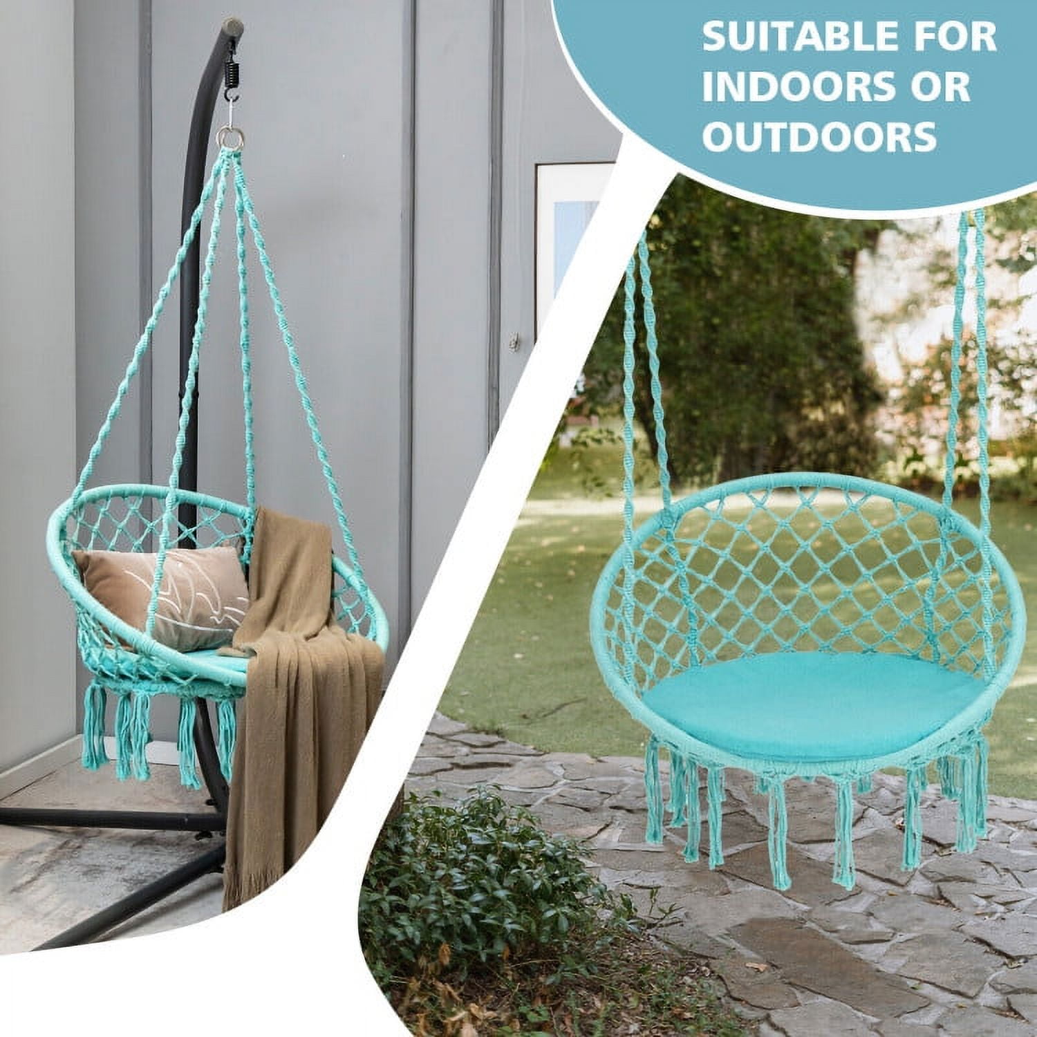Aimee Lii Cushioned Hammock Swing Chair with Hanging Kit, Comfy Outdoor Chair, Turquoise Aimee Lii Cushioned Hammock Swing Chair with Hanging Kit, Comfy Outdoor Chair, Turquoise