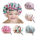 thumbnail image 1 of AYYUFE Floral Animal 2-Layer Adjustable Satin Night Sleep Shower Hat Hair Care Cap, 1 of 5