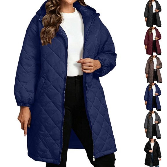 Luvrsol Women's Plus Size Hooded Long Puffer Coat Loose Padded Winter Jacket Casual Warm Outerwear, Navy XL-5XL