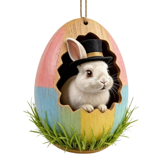 HuiXinOu Easter Bunny Wooden Door Sign, Welcome Front Door Hanger, Colorful Spring Hanging Decoration for Home Entrance and Easter Celebration