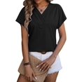 thumbnail image 2 of Womens Summer Top V Neck Short Sleeve Casual Blouse T Shirts Cute Loose Fit Trendy Basics Tees Black XXL, 2 of 8