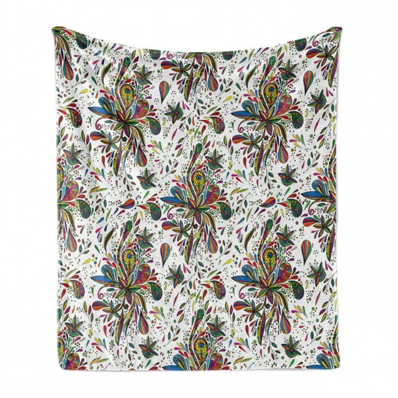 Colorful Soft Flannel Fleece Throw Blanket, Flower Themed Pattern with Floral Ornament Natural Artwork Print, Cozy Plush for Indoor and Outdoor Use, 60" x 80", Multicolor, by Ambesonne