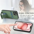 thumbnail image 5 of Magnetic Carbon Fiber Case for iPhone 15 with Holder Kickstand, Fiber Texture Wallet Phone Case with Card Holder Durable Military Grade Protection Cover for iPhone 15, Green, 5 of 10