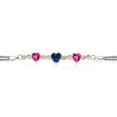 thumbnail image 2 of 925 Silver and 10K Yellow Gold Blue Created Sapphire and Pink Created Sapphire and Lab Grown Diamond Bracelet for Women (2.78 Cttw, September Birthstone, Heart 6.5/7/7.5 inch, Made in Italy), 2 of 5