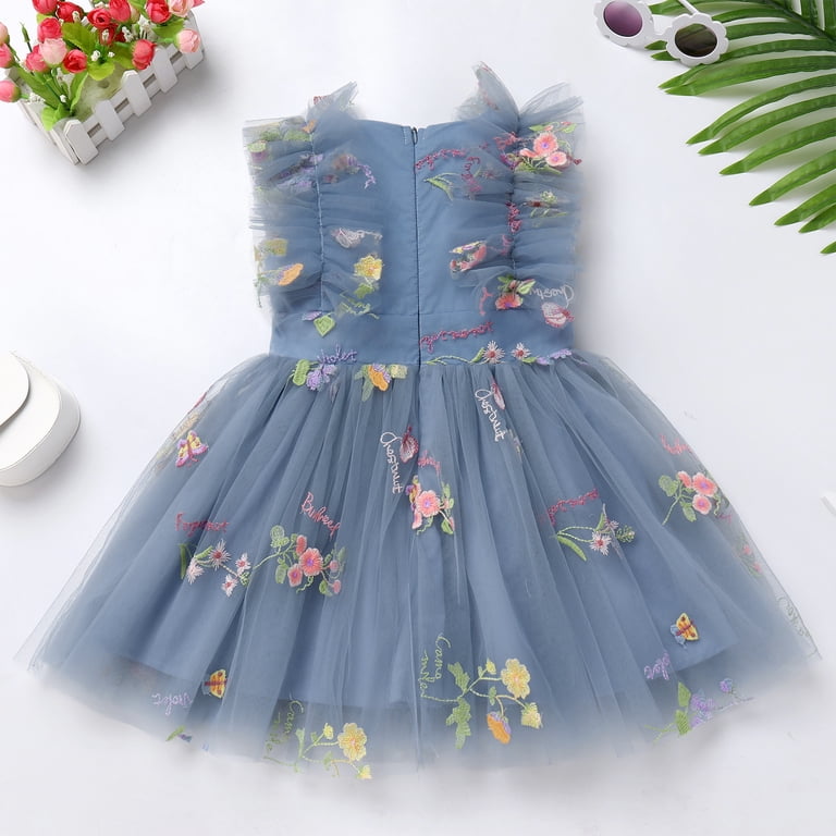Girls' Confetti Birthday Princess Dress - Polka Dot & Butterfly Sequins Tutu Dress For Ages 3-10