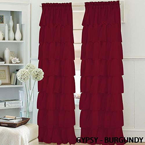 1PC Gypsy Window Treatment Curtain Crushed Sheer Panel Drape Ruffle Style Semi-sheer Fully Stitched with Rod Pocket Avilabale in Multiple Colors and Size (55" Wide x 84" Long,Burgundy) - Walmart.com - Walmart.com