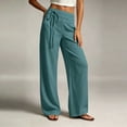 thumbnail image 3 of Tsesme Women’s Elastic Waist Faux Jeans Straight Leg Pull on Denim-like Pants, Loose Casual Trousers with Pockets, 3 of 6