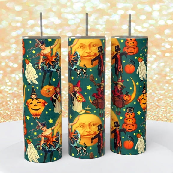 Vintage Halloween Pumpkins Costumes on a 20 ounce Tumbler insulated coffee cup