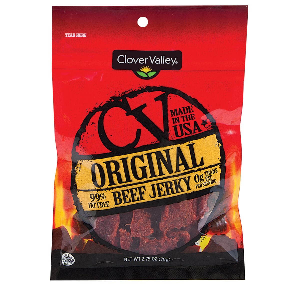 A Product of Clover Valley Beef Jerky 2.75 oz. Pack of