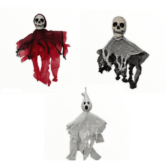 Charmed Set of 3 Polyester Hanging Ghosts/Skeletons Halloween Spooky Hallo Hanging Venue Decoration; 24 in.