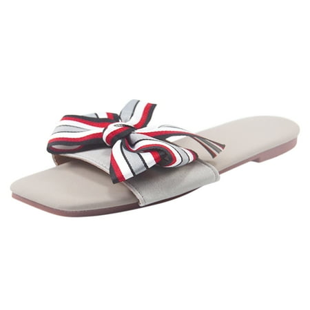 

CYMMPU Women s Slippers Women Beach Breathable Bowknot Sandals Home Slipper Flip-Flops Flat Shoes