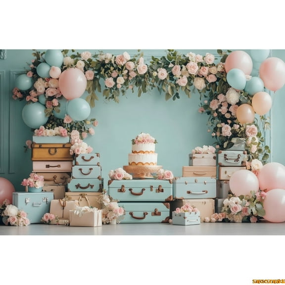 Spring Flower Photography Background Flower Balloons Luggage Boxes Kids Birthday Party Baby Shower r Background Photo Props