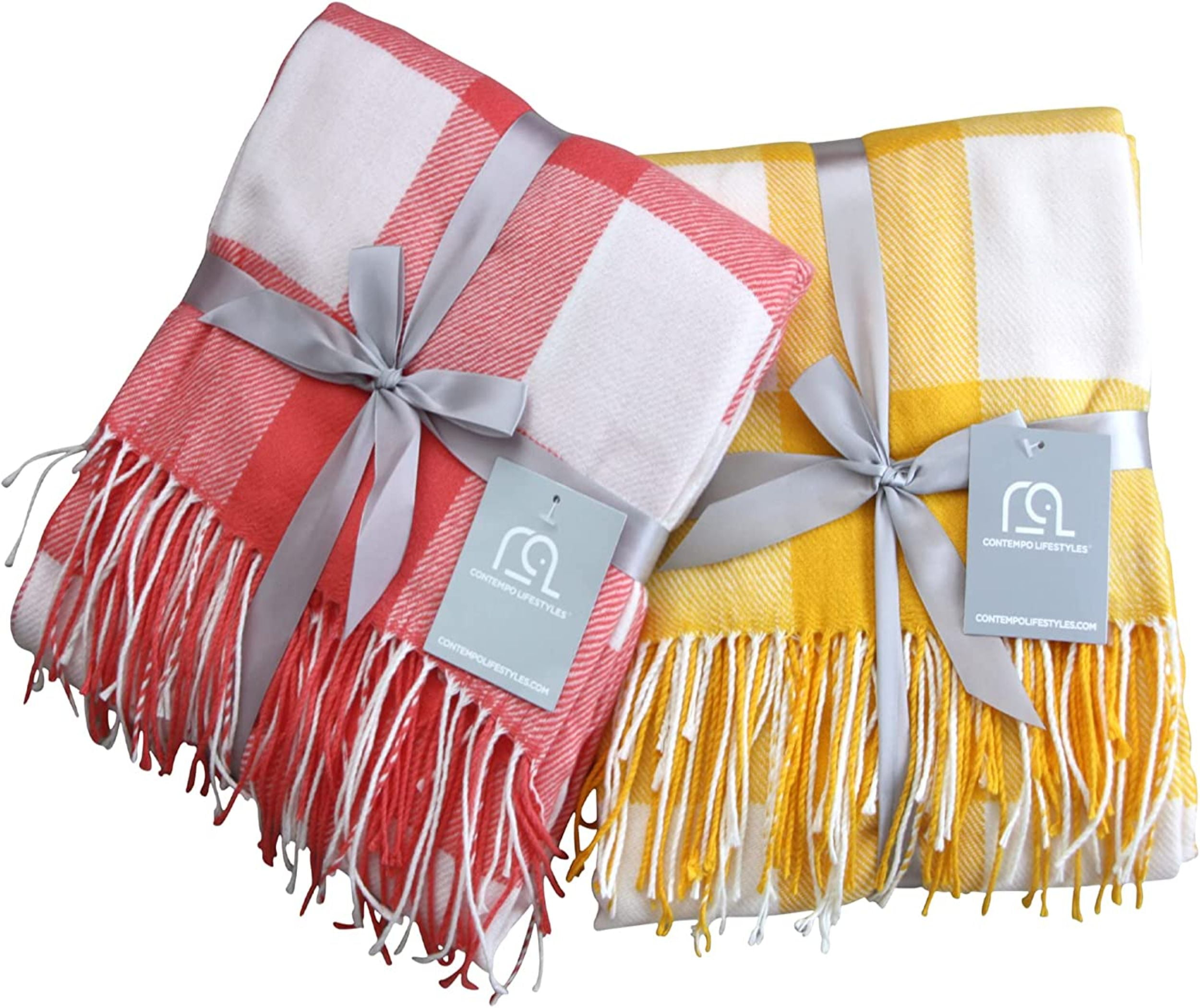 Buffalo Plaid Throw Blanket by Contempo Lifestyles – 50 x 70 Inch Decorative Classic Blanket – Comfortable and Ultra-Soft – Ideal for Living Room, Couch, Travelling, (Coral/Ivory)