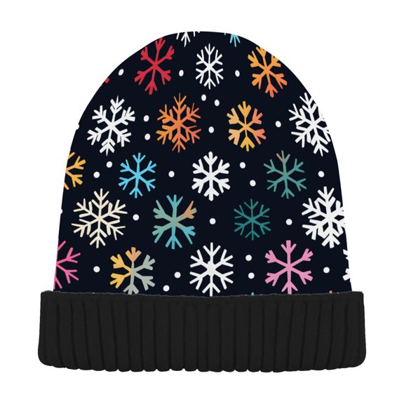joogoo Vintage Snowflakes Beanie Hats Cuffed Winter Warm Knit Thick Beanies