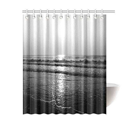 Artjia Black And White Shower Curtain, Beach Shower Curtain Hooks