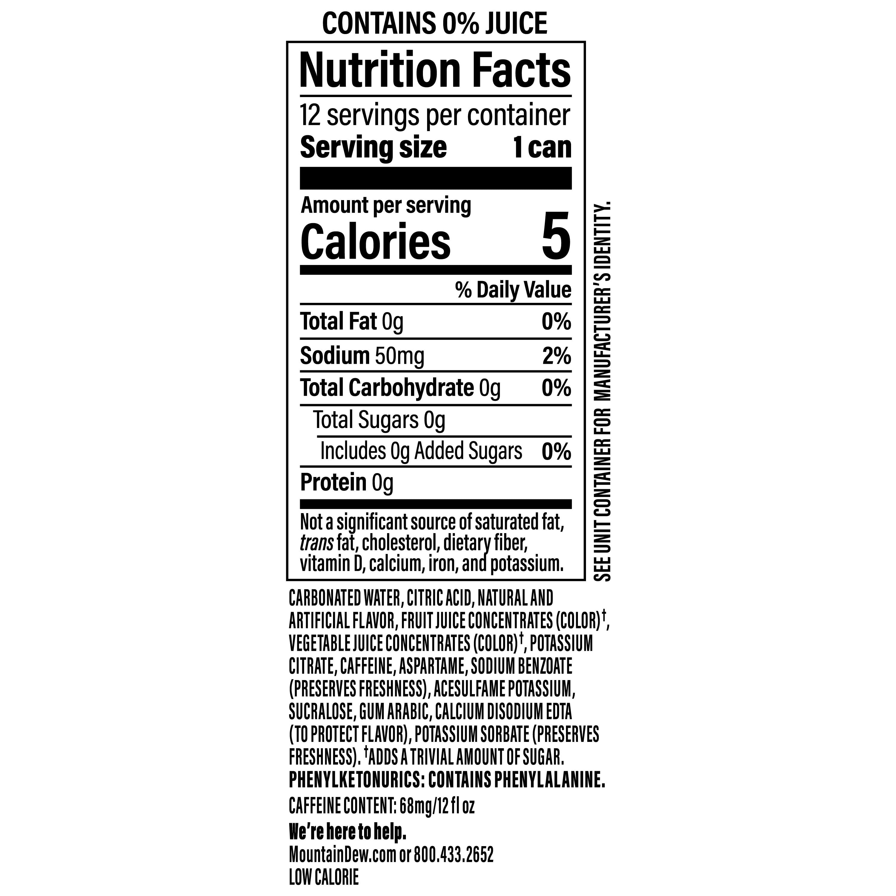 Mountain Dew Zero Sugar Baja Blast Cabo Citrus Soda, 12 fl oz Cans, 12 pack