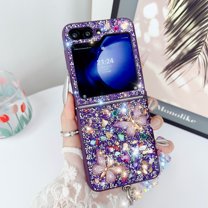 Designed for Samsung Galaxy Z Flip 5 Case Cute for Women Girls, Luxury Sparkle Rhinestone Crystal Chain Bracelet Bling Glitter Diamond Slim Shockproof Cover for Samsung Galaxy Z Flip 5, Purple