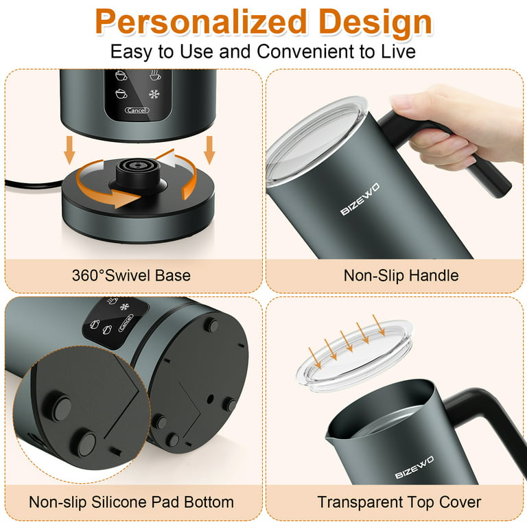  Milk Frother Electric, Coffee Frother, Warm and Cold Milk  Foamer, BIZEWO 4 IN 1 Automatic Milk Warmer Stainless Steel with Touch  Screen, for Coffee, Latte, Hot Chocolate: Home & Kitchen