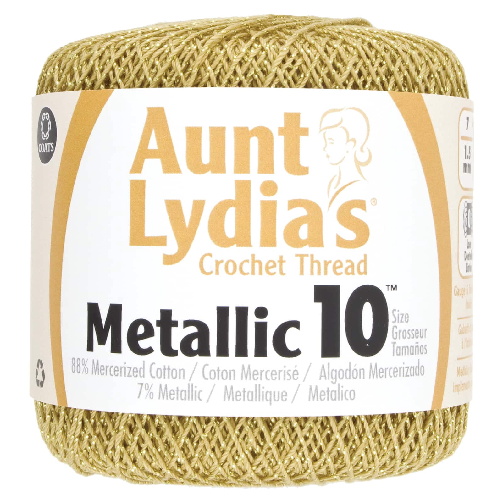 Aunt Lydia's Metallic Gold Crochet Thread, 15 Pack