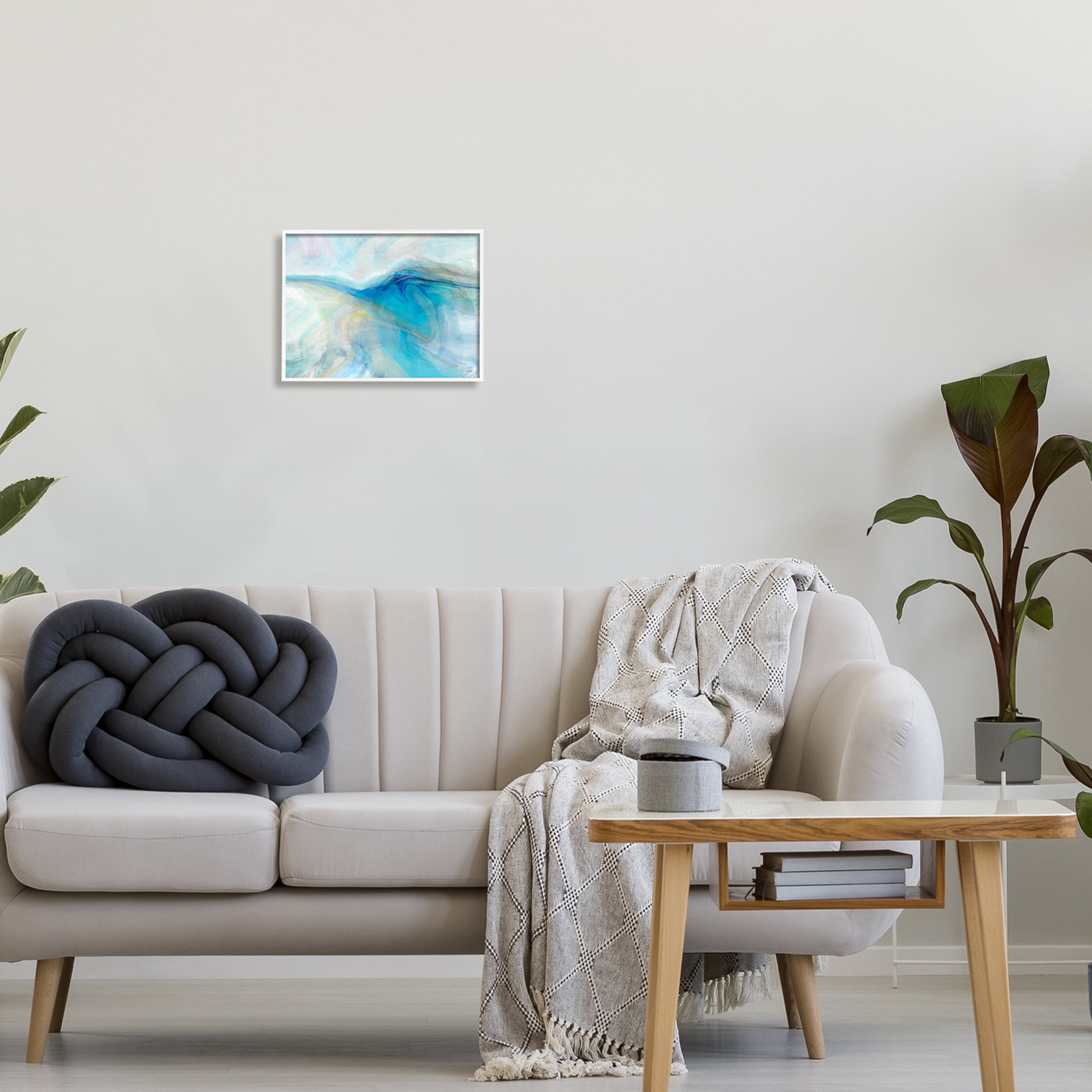 Stupell Blue Fluid Pastel Abstract Swirl Abstract Painting White Framed Art Print Wall Art
