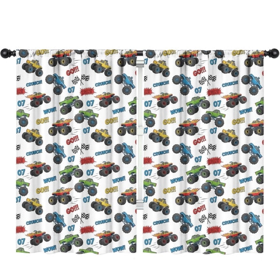 Blackout Kids Curtains,Monster Cartoon Truck White Pattern Children's Insulated Curtains Set Of 2,Bedroom Essentials,Toddler Room Decor 52"x84"