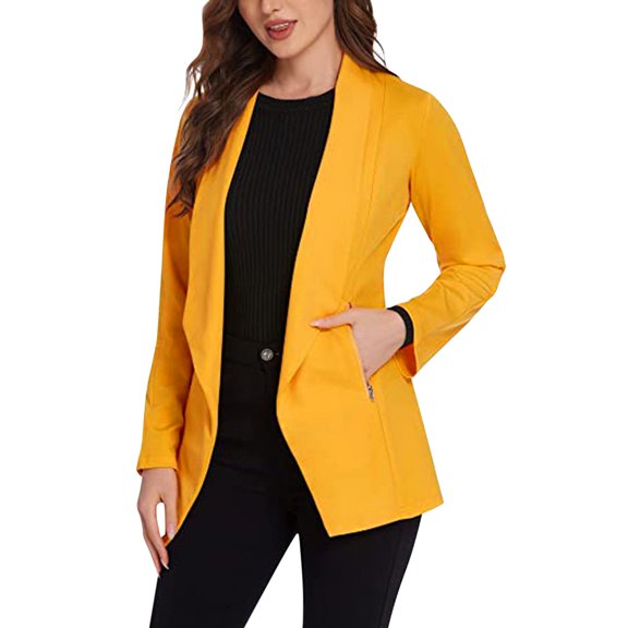 Vedolay Blazer Jackets Womens Casual Open Front Long Sleeve Work Business Lapel Blazers Jacket,Yellow L