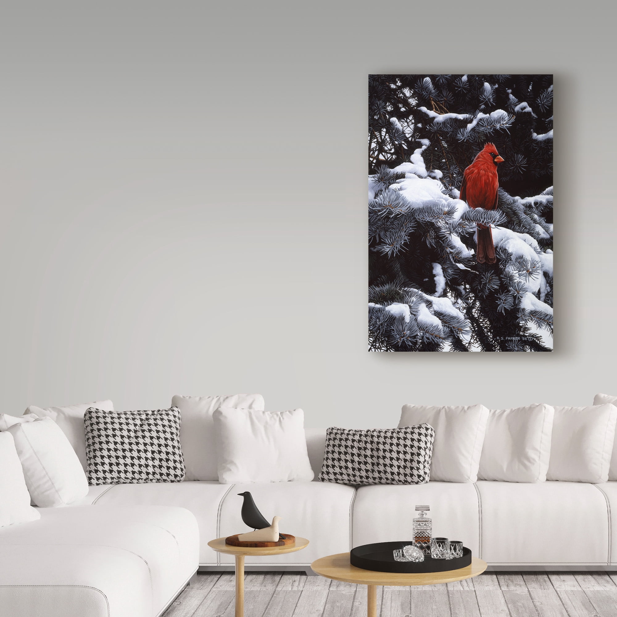 Trademark Fine Art 'Cardinal In Blue Spruce' Canvas Art by Ron Parker