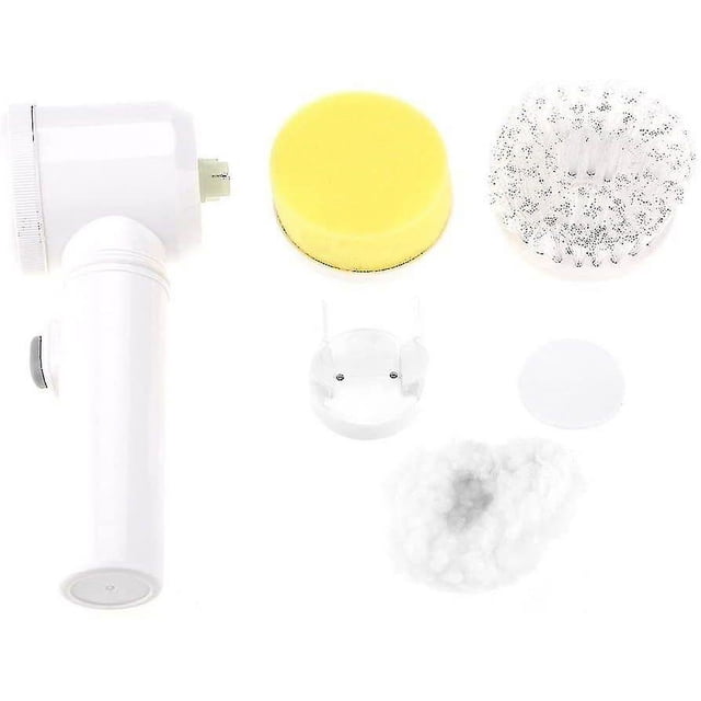 Cepillo de limpieza eléctrico 5 en 1, fregador mágico con pilas para cocina, baño, bañera, ducha, azulejos, alfombras, bidé, sofá blanco
