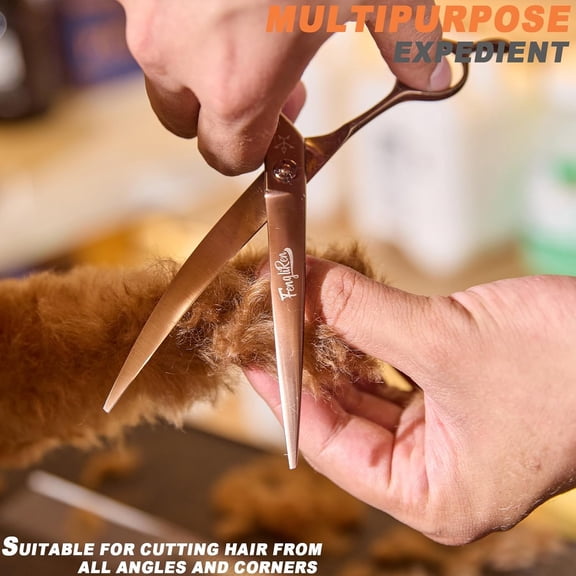 Coppery Brown Curved Shears - 7inch Pet Grooming Scissors