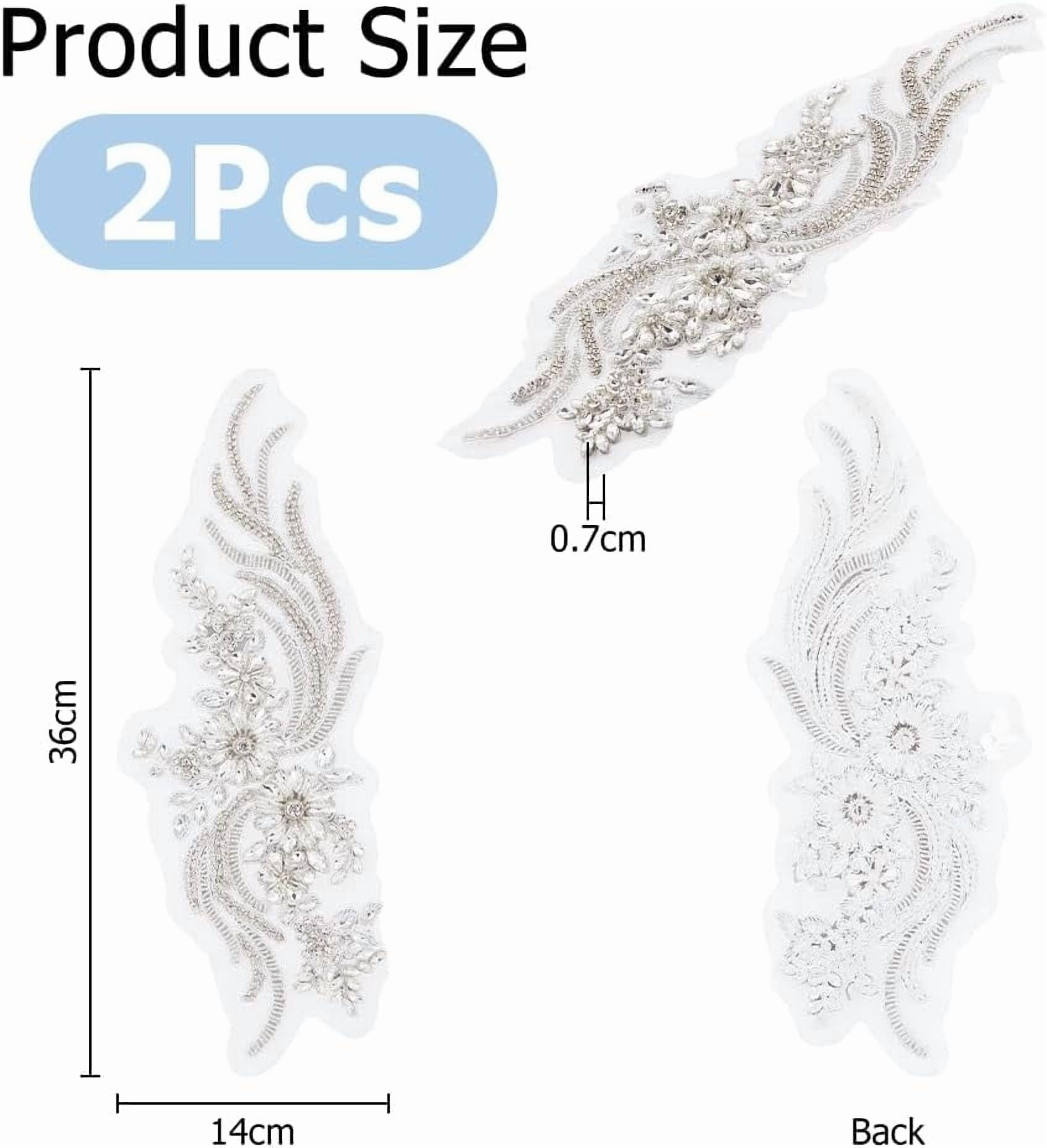 2Pcs Flower Lace Bead Applique Handmade Rhinestones Appliques Embroidery Floral Patch Sewing Beads Trim Patch Sparkly Sequins Beaded Applique for DIY