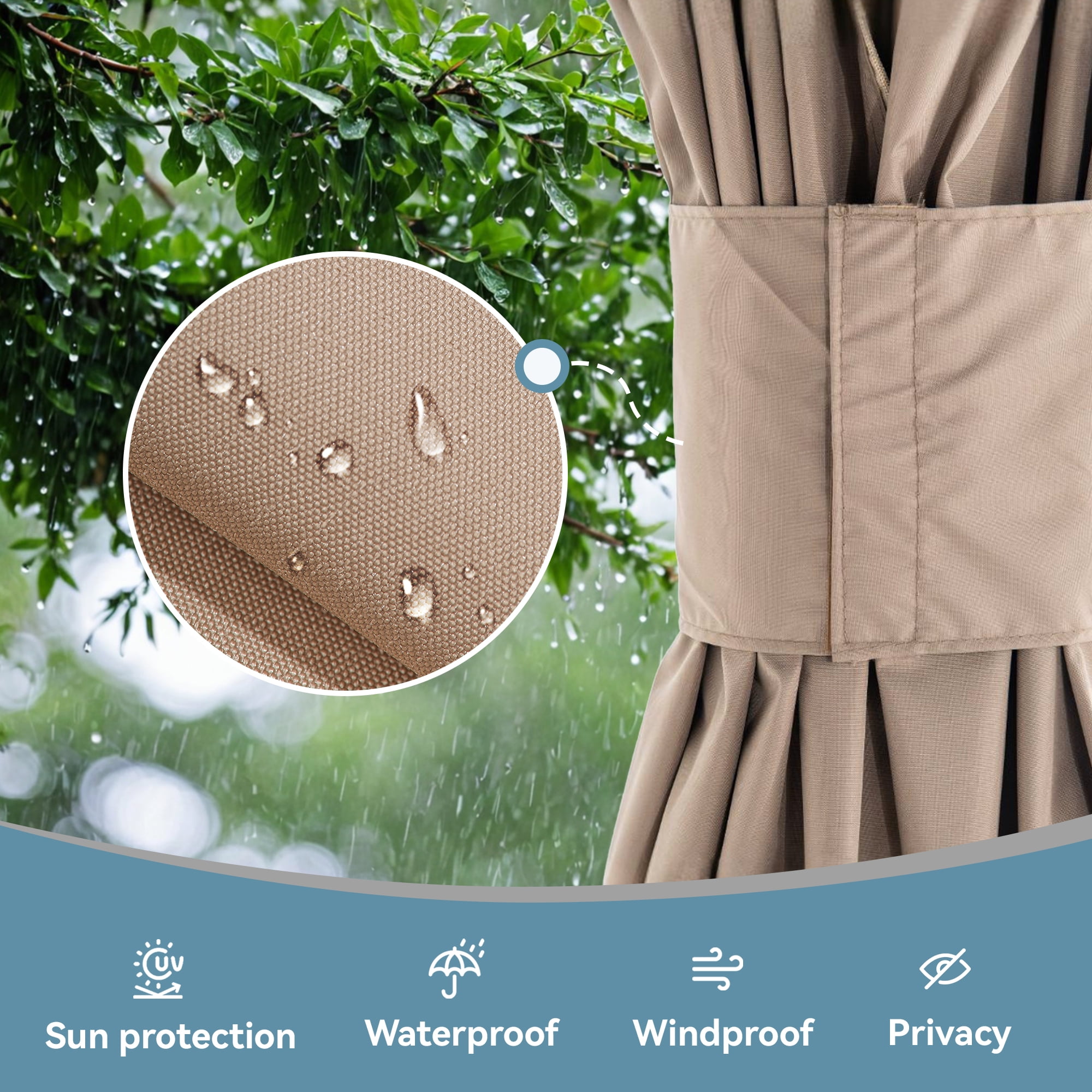 Covered Outdoor Universal 12'x16' Gazebo Curtain Replacement - 4-Panel Zippered Grey Sidewalls