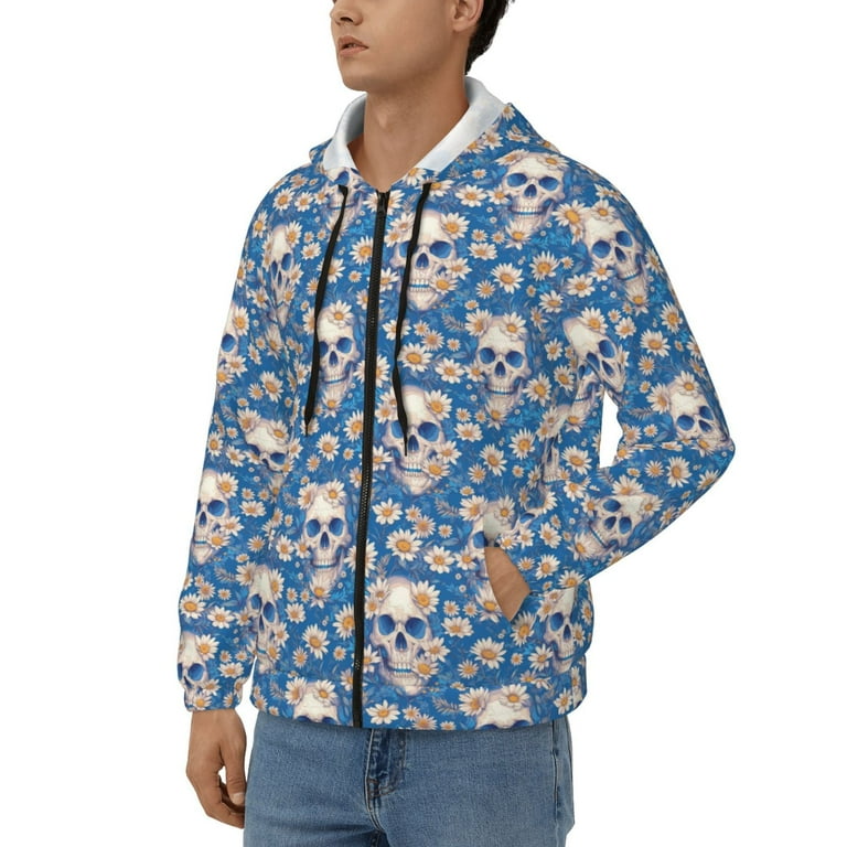 Vsdgher white Skull daisy in water Mens Hoodies Zip Hoodie Hoodies for Men Zip up Hooded Sweatshirt 3X Large Walmart