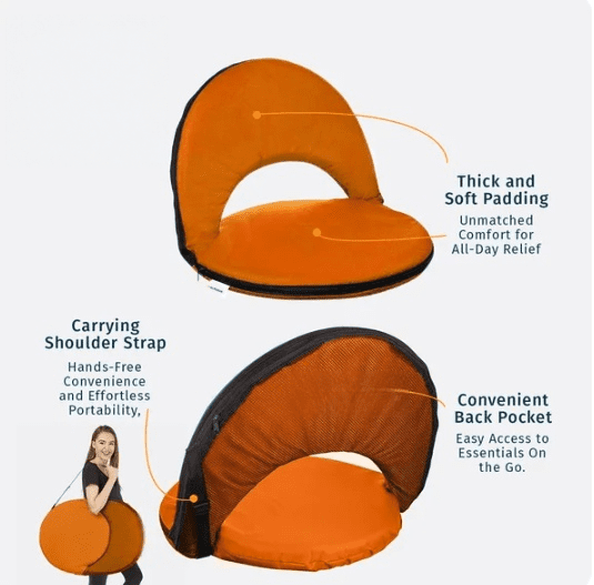 Premium Reclining Stadium Seat for Bleachers with Back Support 6 Reclining Positions Bleacher Hooks for Sports, Camping, Kayaking