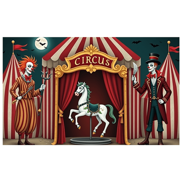 Bannière de Cirque à Thème Coloré Design Clown Éléments Décoratifs Rideaux Rouges Décoration de Fête Carnaval pour Enfants Fête Décoration Intérieure Célébration d'Anniversaire