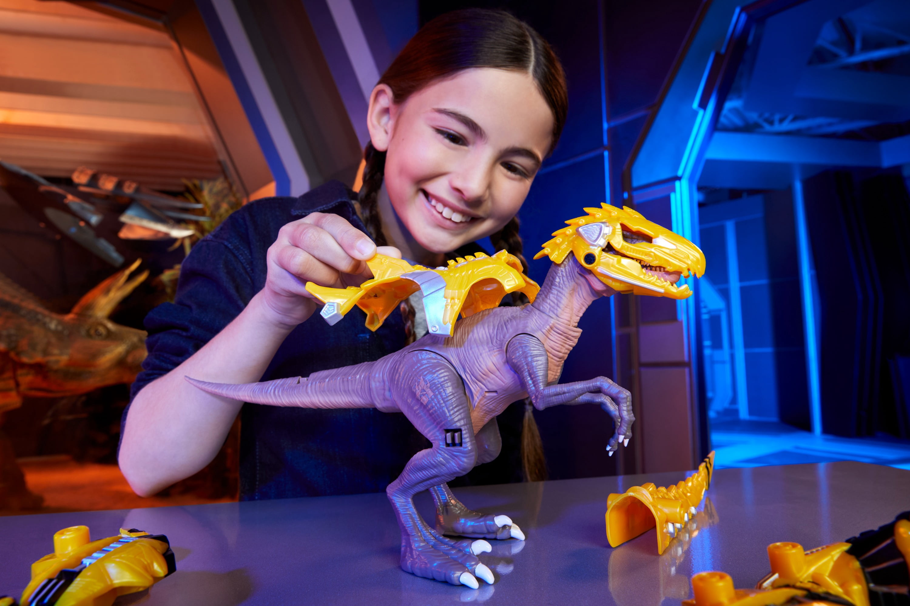 Armorsaurs Armor-Up Yellow Raptor Dinosaur Blaze Toy Figure with 7 Removable Armor Pieces and Tail-Triggered Chomp Action, Kids, Boys, Girls, Ages 6+