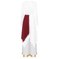 thumbnail image 2 of iiniim 2pcs Women Liturgical Praise Dancewear Long Sleeve Metallic Color Irregular Hem Worship Dress Wide Leg Pants Burgundy White S, 2 of 7