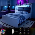 thumbnail image 3 of Advwin Full Size Platform Bed Frame with Hidden Side Desk, LED Storage Headboard, Bookshelf, 4 Drawers & Charging Station, No Box Spring Needed, Space-Saving Design, 3 of 12