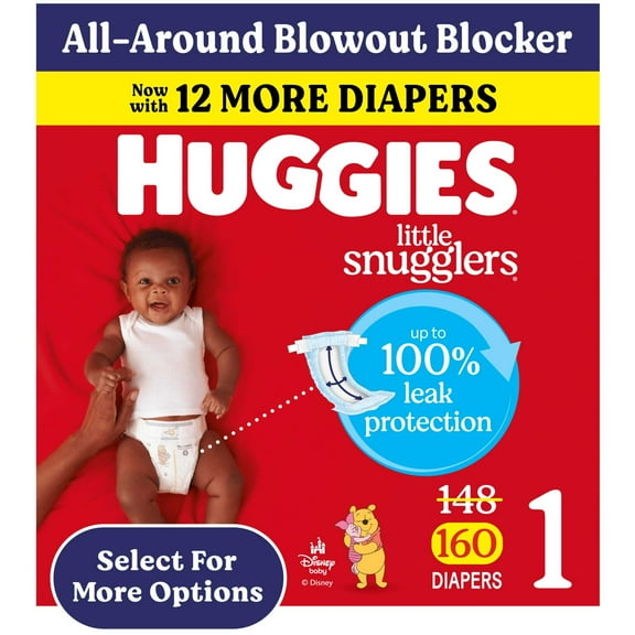 Huggies Little Snugglers Fragrance Free Baby Diapers, Size 1 (8-14 lbs), 160 Count (Select for More)