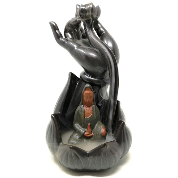 TJ Global Lotus Flower Backflow Incense Burner for Cone Incense - Decorative Ceramic Incense Holder for Guided Meditation, Yoga and Aromatherapy Stress Relief