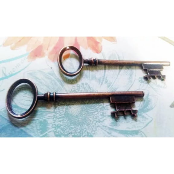 U8MO Large Skeleton Key Pendants Antiqued Copper Steampunk Keys 3 Inch 2 Sided 1/5/10-10pcs