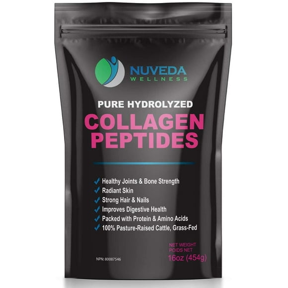Nuveda Wellness Premium Collagen Peptides (16oz / 454g), Gluten Free, Pasture Raised, Unflavoured, Odourless, Mixes Easy