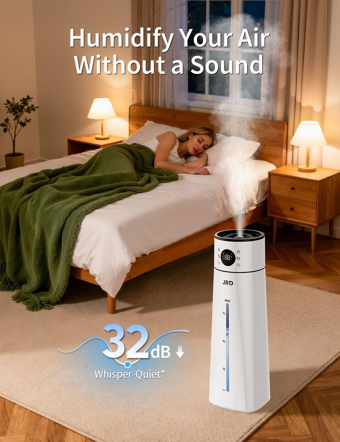8L/ 2.1Gal Humidifier Large Room, Ultrasonic Cool Mist for Bedroom, Quiet Humidifier with Remote Control, 10 Mist Modes, 24H Timer, 40H Run, AI Mode, Night Light for Home Office Baby Pets-White