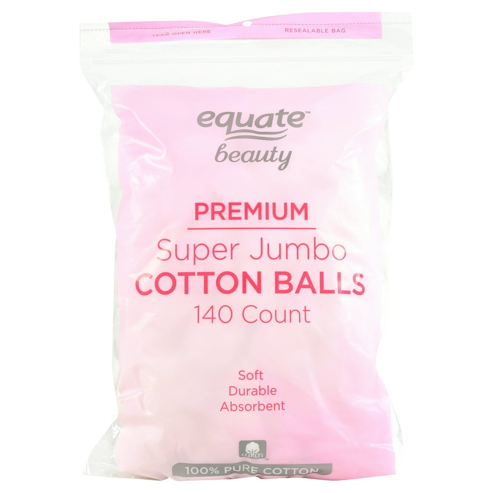 Equate Premium Super Jumbo Cotton Balls, 140 Ct