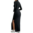 thumbnail image 4 of Turtleneck Bodycon Maxi Dress for Women Long Sleeve Slim Fit Stretchy Casual Fall Winter Split Dresses, 4 of 4