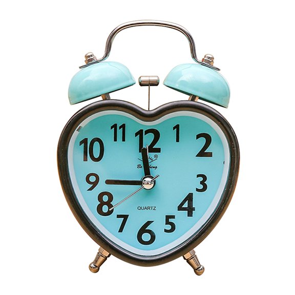 WORGEOUS Vintage Heart-Shaped Twin Bell Alarm Clock with Night Light, Decorative Table Clock for Kids Bedroom and Living Room