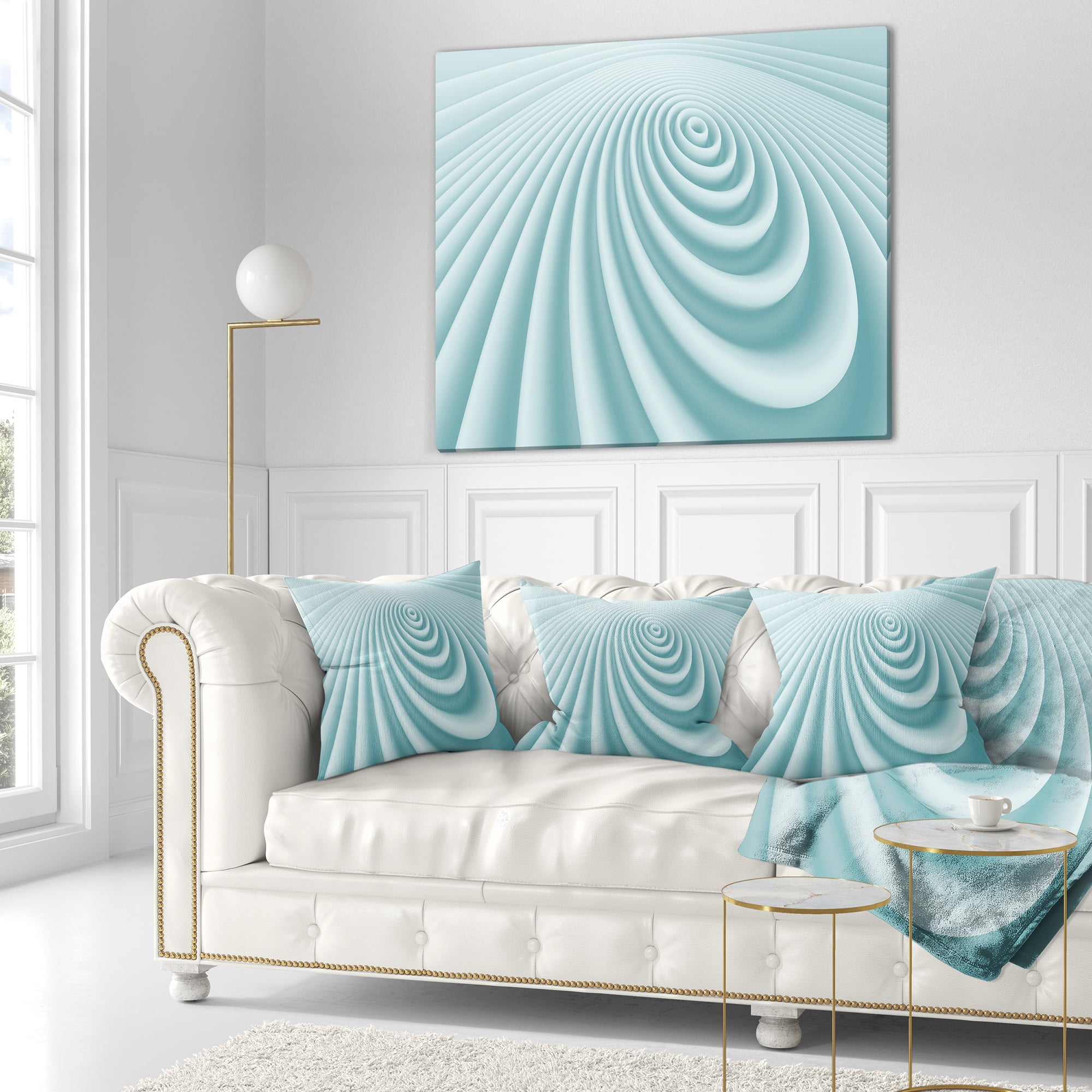 Designart Fractal Rounded Blue 3D Waves - Contemporary Throw Pillow - 16x16