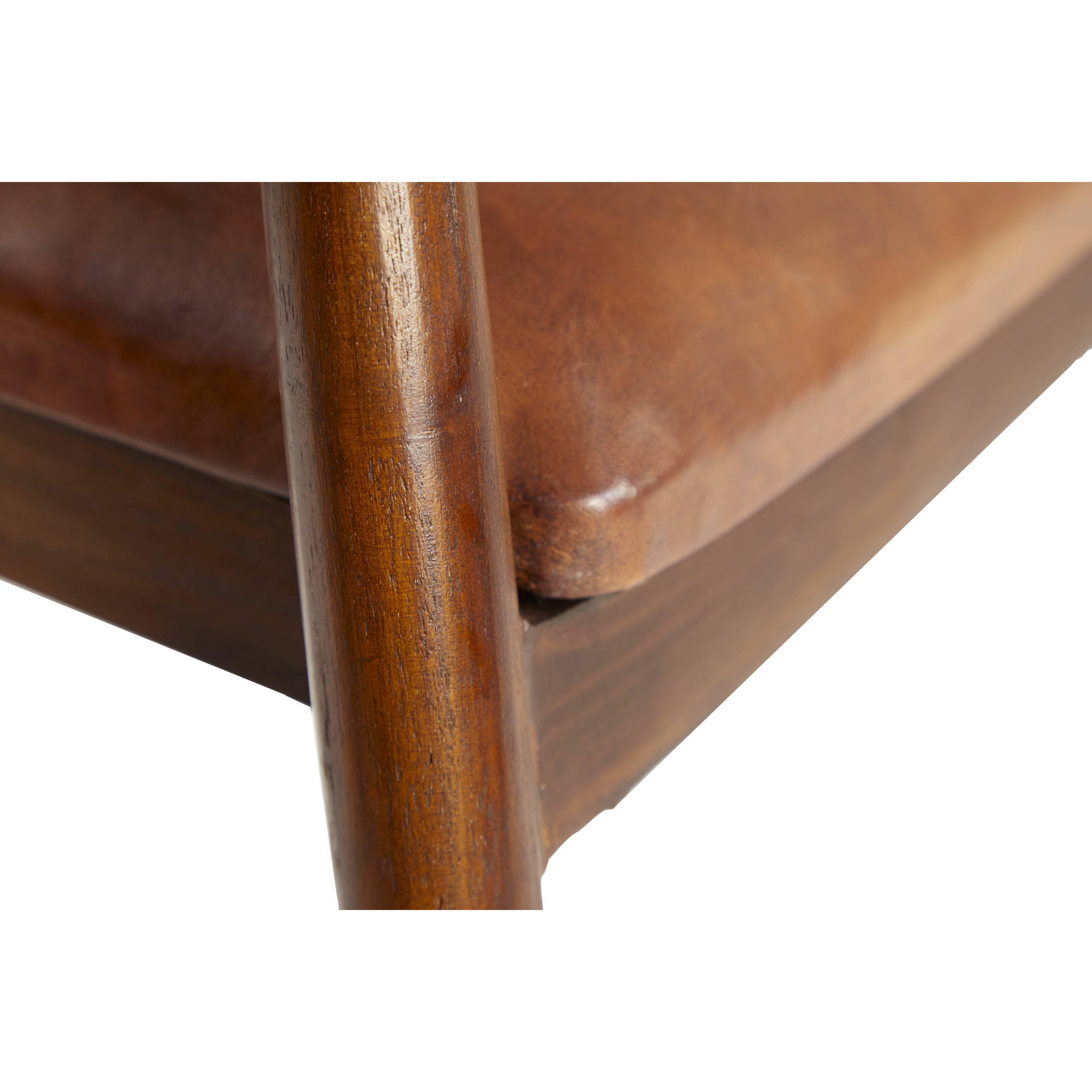 DecMode Teak Wood Dining Chair with Leather Seat, Brown