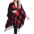 thumbnail image 1 of Daisy Del Sol Knit Buffalo Plaid Checkered Wrap Oversized Blanket Sweater Poncho (Red), 1 of 4